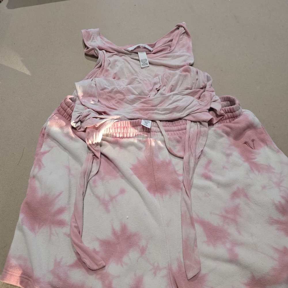 Victoria's Secret Pink and White Casual Shorts and Tank Top.